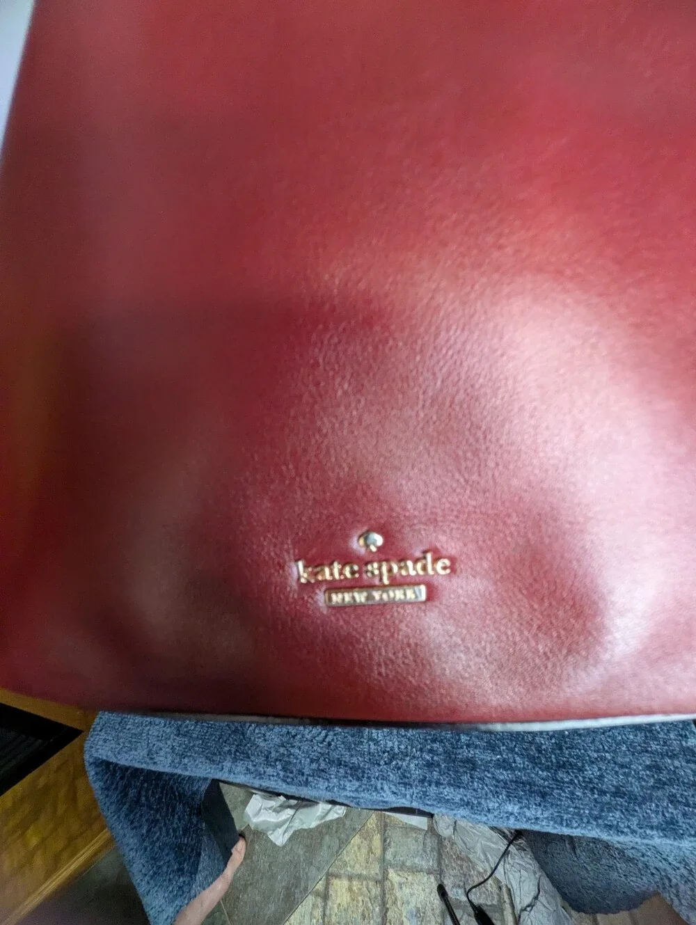 Kate Spade Deep Red Leather Hobo Bag with Gold Chain